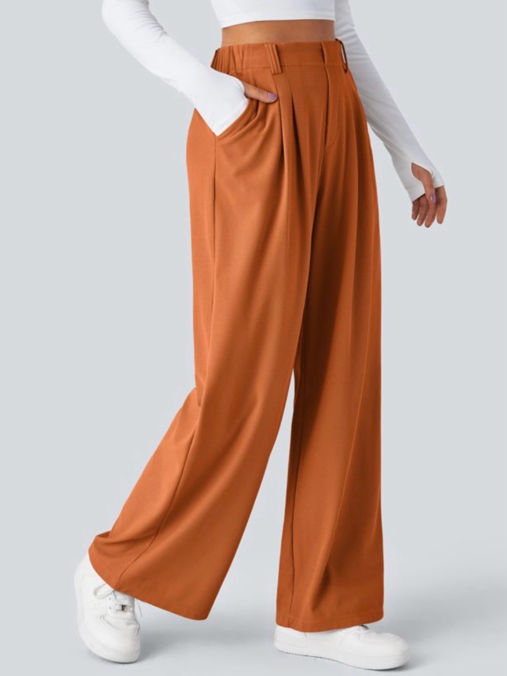 HALARA Wide-Leg High-Waist Pants in Burnt Orange